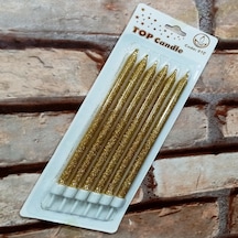 Gold Bırthday Candle Vıp Uzun Parlak Metalik Simli Gold Pasta Mumu 6 Adet Gold Doğum Günü Mumu