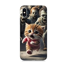 Apple Uyumlu iPhone Xs Kedi Ve Zombiler Desenli Silikon Kılıf