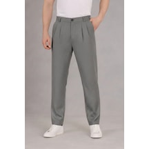 Bürke Çift Pileli Koyu Gri Beli Lastikli Rahat Bol Kesim Baggy Pantolon