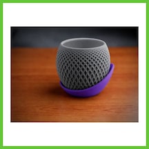 Bezos 3d Baskı Küre Saksı - Kafes Dokulu İki Parçalı Dekoratif Saksı - Gri-mor Dmc 37617775