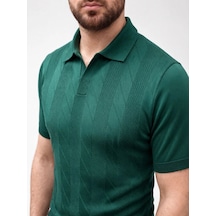Erkek Yazlık Triko Dokuma Tişört Kısa Kol Polo Yaka T-shirt - Koyu Yeşil Çok Renkli