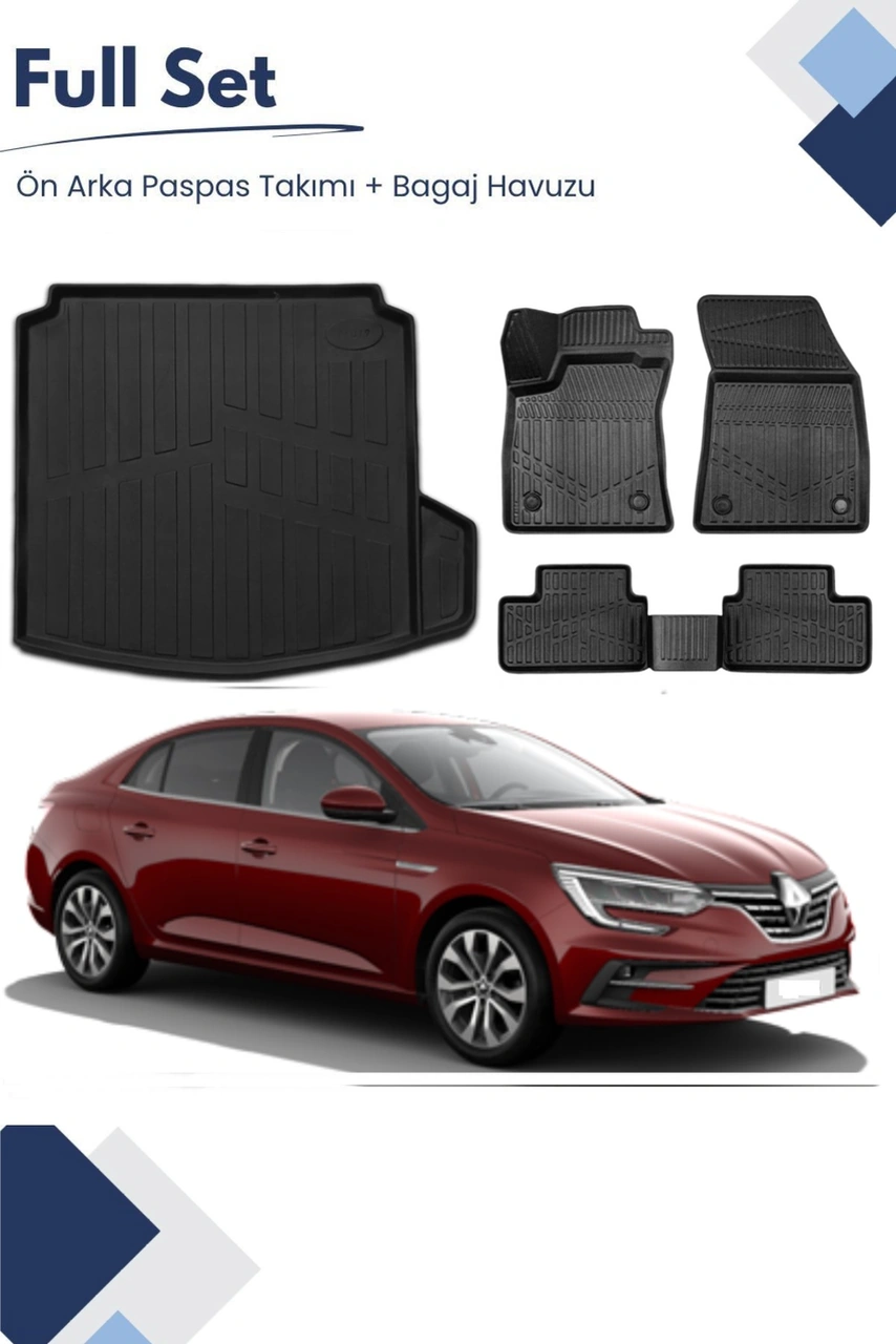 Renault Megane 4 Sedan 2022-2023-2024-2025 Model Tam Uyumlu Paspas+sağ Cepli Bagaj Havuzu Seti