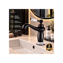 Rena Design Rustik Siyah Lavabo Bataryası Banyo Musluğu Eskitme Porselen Işleme Armatür Otantik Retro