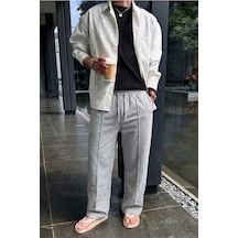 Tarz Cool Erkek Regular Fit Düz Paça Bağcıklı 2 İplik Pamuklu Pantolon Eşofman Alt Gri