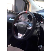 Vw İle Uyumlu Golf 7 Uyumlu Alkantara Karbon Direksiyon Kılıfı Kırmızı Yüzüklü
