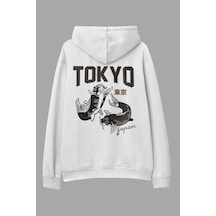 Tarzsokak Tokyo Beyaz Oversize Kapüşonlu Sweatshirt