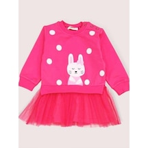 Breeze Kız Çocuk Tavşan Desenli Eteği Tüllü Sweat Elbise-15362 Pembe
