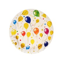Varak Baskılı. Uçan Balonlar Karton Tabak. 23 CM - 8 Adet