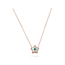 Brezza Lusso Jewelry 925 Ayar Sedef Taşlı Yıldız Model Nazar Gözlü Rose Gümüş Kolye 42 CM 42 CM 42 CM