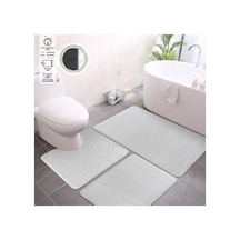 Plato Halı Vitrin Peluş 3'lü Set Premium Banyo Takımı 50x60 Klozet - 60x100 - 50x60 Set Beyaz