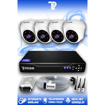 Picam 4 Kameralı Dome 4 İç Kamera Set HDD'siz Full HD Gece Görüşlü Güvenlik Kamerası Sistemi