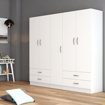 tanmob 5 Kapılı Dört Çekmeceli Geniş Gardrop Beyaz- Grd0701