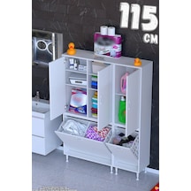 Ohbe 75 + 45cm Genişlik 160cm Boy 32,5cm Derinlik Kirli Sepetli 3 Uzun Kapak Çok Amaçlı Banyo Dolabı 75 + 45 Cm