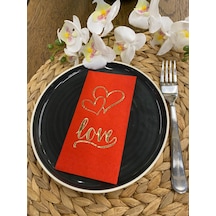 Gold Yaldızlı Kırmızı Kalpli Love Yazılı Peçete 16'lı