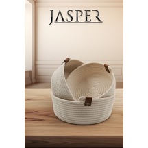 Jasper 3'lü Krem Jüt Hasır Sepet Oval Özel Tasarım Organizer