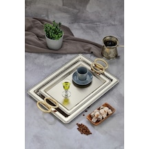Cooker 2'li Metal Dikdörtgen Sunum Tepsisi 50x32 Cm Ve 44x25 Cm Gümüş