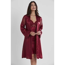 Pierre Cardin 6'lı Saten Gecelik Sabahlık Çeyiz Seti 6955 Bordo 001