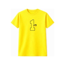 1 Lıfe Tasarım Baskılı Oversize Unisex Tişört %100 Pamuk Unisex Street Style Yazlık T-shirt Sarı