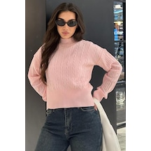 Madmext Pembe Yarım Balıkçı Yaka Örgülü Triko Kadın Kazak Mg2257 Pembe