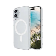 Mobilteam Apple Uyumlu iPhone 16 Plus Kılıf Magsafe Şarj Özellikli Şeffaf Tek Kamera Çerçevel Şeffaf