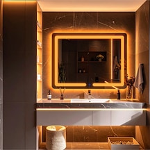 Linea Amber Led'li Kumlamalı Lavabo & Banyo Aynası Dokunmatik Sensörlü 80 X 60 Turuncu