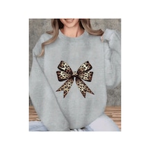 Herkesemoda Leopar Fiyonk Baskı Detaylı Bisiklet Yaka Sweatshirt Gri