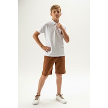 Toontoy Kids Toontoy Erkek Çocuk 2'li Şortlu Takım Polo Yaka Kısa Kollu Düğmeli T-shirt - Beli Lastikli Bağlamalı Şort 25022 Beyaz