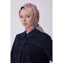 Belli Çiçek Desen İpek Twill Eşarp - 2026 İlkbahar-yaz T 4315 Pudra