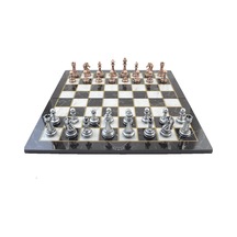 Metal Klasik Satranç Takımı Antik Ve Katlanır Mermer Desenli Mdf
