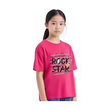 Panios Kids Little Rock Baskılı Kız Çocuk Kısa Kollu T-shirt Fuşya