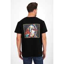 Erkek Yapay Zeka Tasarım Sırt Aplike Özel Baskılı %100 Pamuklu Penye Regular Fit T-shirt Pikasso2 Siyah