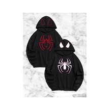 Sevgili Çift Kombini Örümcek Baskılı Kapüşonlu Sweatshirt Hoodie - Siyah