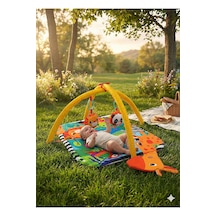 Jungle Play Halısı Bebek Aktivite Halısı Oyuncaklı Oyun Halısı Minderi Turuncu