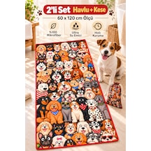 Kedi & Köpek Kurulama Havluları Dogs - Köpek Desenli Büyük Boy Hızlı Kuruyan 60x120cm