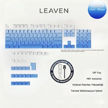 Mekanik Klavye Pbt Çift Baskı Keycap Seti Çizgi Desenli 137 Tuşlu Mavi -beyaz Tuş Takımı