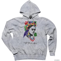 Frida Kahlo Drawing Gri Kapşonlu Sweatshirt Hoodie