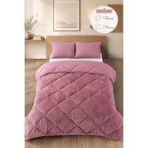 Premium Çift Taraflı Wellsoft Yorgan Seti Çift Kişilik 195x215 Cm 2 Adet Yastık Kılıflı Gül Kurusu