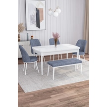 Azra Bench'li 80x132 Beyaz Açılabilir Mdf Mutfak Masası Takımı 4 Sandalye füme