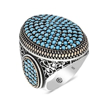 Gümüş Turkuaz Zirkon Taşlı Oval Erkek Yüzük (546038514)