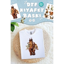 Kumaşa Baskı Yapılabilen Özel Tasarım Ütü Ile Yapışan Tekstil Dtf Baskı Görseli Buz Devri Temalı Çok Renkli