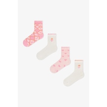 Penti Kız Çocuk Pembe Funny Çiçekli Pamuklu 4 Çift Soket Çorap