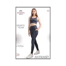 Missmaral Kadın Alt Üst Takım Fitness Pilates Koşu Spor Slm Fit Tayt Çift Cep Yüksek Bel Likralı Antrasit 3065 Antrasit