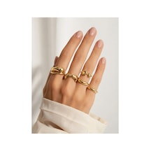 Toline Gold 5 Li Minimal Yüzük Seti Modern Kadın Takısı