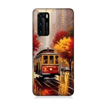Huawei P40 Uyumlu Kırmızı Tramvay Desenli Silikon Kılıf