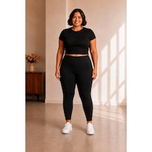 Sngl Tekstil Kadın Büyük Beden Çelik İnterlok Kumaş Toparlayıcı Tayt 3xl 4xl 5xl 6xl 7xl 8xl 9xl Siyah
