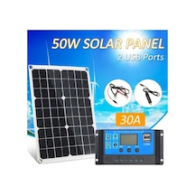 Güneş Şarj Paneli 50w Araç Şarj Cihazı Çift Usb Ip65 Su Geçirmez + Güneş Kontrol Cihazı Mavi 30a