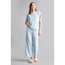 Defacto Regular Fıt Kısa Kollu 2li Softshell Pijama Takım H7011ax26smbe745 Mavi-be745