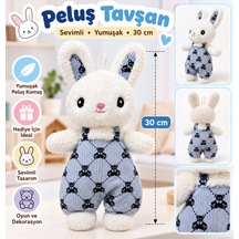 Halley Oyuncak Peluş Tavşan Oyuncak Mavi Tulumlu Sevimli Tavşan 20 Cm Beyaz - mavi