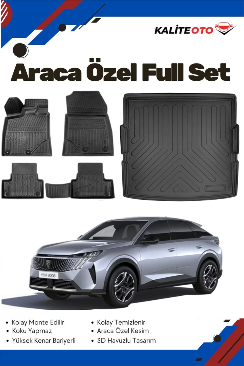 Peugeot 3008 Elektirikli 2024 Model Yumuşak Paspas+alt Bagaj Havuzu Seti