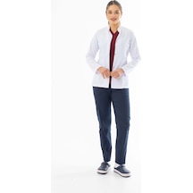 Hakim Yaka Kulplu Kadın Doktor Önlüğü Alpaka Kumaş Ceket Boy Bko001 Beyaz